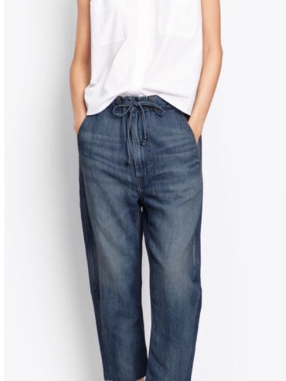 Vince Drawstring Waist Denim Jeans in Dark Blue